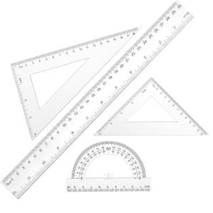 Thinp 4 Pieces Ruler Set Includes 12 Inch Straight Ruler Triangle Ruler and Protractor Math Geometry Tool Shatterproof Plastic Rulers Clear Ruler Measuring Tool for School Office Home Supplies