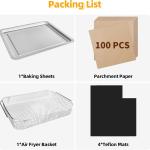 Air Fryer Accessories for Emeril Lagasse 26 Qt Extra Large & Everyday 360, Emeril Lagasse Air Fryer Basket and Pans for Oven with 100Pcs Disposable Parchment Paper, 4Pcs Reusable Teflon Mat