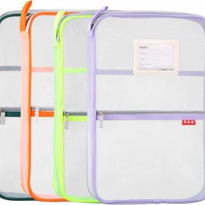 Pendancy Mesh Zipper Pouch 14.8x10.8 in Transparent Lightweight Nylon File Folders, A4 Size Multi-layer Subject Document Organizer Accessories Storage bag for Office and School Supplies(4 PCS)