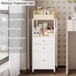 Makeup Organizer Cart with Drawers, Make up Organizers for Vanity, Floor Skincare Organizers- for Cosmetics, Nail Polish, Art Supply, Bathroom Vanity Desktop Organizer (White)
