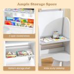 INFANS Easel for Kids with Stool, 4-in-1 Double-Sided justable Magnetic Chalkboard with Paper Roll, Bookshelves, Wheels, Wooden Standing Painting Drawing Art Board for Boys Girls