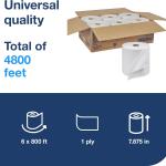 Tork Universal Hand Towel Roll White, Compatible with H21 Dispensers, 100% Recycled Fiber 6 Rolls x 800 Ft (RB8002)