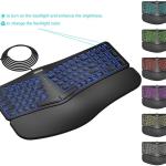 Arteck Ergonomic USB Wired Keyboard with Cushioned Wrist & Palm Rest, Backlit 7 Colors & justable Brightness Comfortable Natural Split Keyboard with 6 Feet Wire for Windows Computer Desktop Laptop