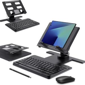Desk Stand and Bluetooth Keyboard Combo for Samsung Galaxy Z Fold 7/6/5, 4 in 1 Set Include Mouse Pen, justable Foldable Tablet Stand Holder Fits for Z Trifold, 4.7"-13" Smartphones Tablet