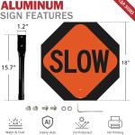 T&R (2 Pack) Large Stop Slow Sign with Handle, 18 x 18 Inches Double Sided Stop/Slow Traffic Sign, Rust Free Aluminum Reflective, Weather Resistant, Waterproof, Fe Resistant, Easy to Mount(Orange)