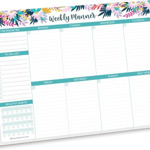 bloom daily planners Horizontal Weekly Tear-Off To Do List Planning P - Undated Notep Organizer & Healthy Habit Tracker - 8.5” x 11” - Floral