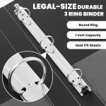 Henoyso 4 Pcs Legal Size Durable 3 Ring 1 Black Binder for 8.5 x 14 Paper Hold up to 175 Sheets Round Ring Binders for Artwork Blueprints, Office, Home, Work Places