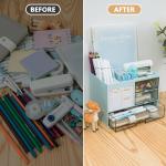 Desk Organizer with 3 Drawer, Multi-Functional Pencil Pen Holder for Desk, Desk Organizers and Storage with 8 Compartments, Desktop Organizer for Office Home Art Supplies (Blue)