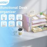 gianotter Desk Organizers and Accessories with File Holder, 4-Tier Desk Accessories & Workspace Organizers with Drawer and 2 Pen Holder, Paper Organizer for Office Supplies(Gold)