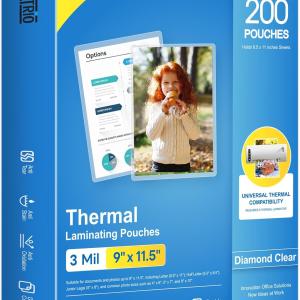 KTRIO 200 Pack Laminating Sheets, Hold 8.5 x 11 Inches, 3 MIL Thermal Laminating Pouches, 9 x 11.5 Laminate Sheets for Laminator, Clear Lamination Sheet Paper, Letter Size, Office School Home Supplies
