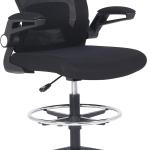 Basics Mid-Back Mesh Office Drafting Chair Stool with justable Footrest, Flip-Up Arms, Black
