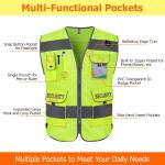 TCCFCCT Security Vest for Security Guard 9 Pockets High Visibility Reflective Safety Vest for Men Women, Durable Hi Vis Vest with Reinforced Sewing, Meets ANSI/ISEA, (G100S-Yellow, L)