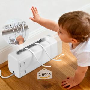 Improved Power Strip Cover Box(2 Pack) 丨Outlet Covers Baby Proofing丨Outlet Cover Box丨justable Length Childproof Outlet Cover丨Preventing Toddlers from Touching Sockets丨Fits Most Sockets.