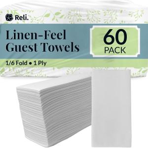Reli. Bathroom Napkins Guest Disposable (60 Pack) Linen-Feel Guest Towels 12" x 15.75" | Cloth-Like Restroom Napkins | Paper Hand Towels for Bathroom, Kitchen, Dinner | White, Soft Absorbent