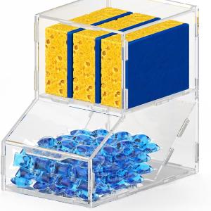Acrylic Laundry Pods Organizer with 2 Lids - Multi-Purpose Dispenser for Dishwasher Pods, Detergent Powder, Dryer Balls & Snacks | Wall Mount or Desktop Storage