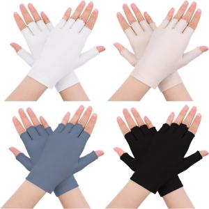 TIESOME 4 Pairs Sun Protection Summer Gloves, Fingerless Driving Sun Gloves Half Finger Touchscreen for ult Woman Hand Protection Driving Outdoor Touchscreen Mittens