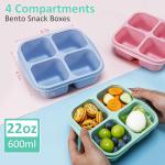 Caperci 4 Pack Bento Snack Boxes Lunchable Containers for Kids & ults, Wheat Straw 4-Compartment Reusable Food Storage Containers for Snacks & Small Meal (Multicolor & Clear Lids)