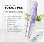 Refillable Retractable White Correction Tape, Pen Shaped White Smooth Pull Out Japanese Aesthetic Cute Correction Tape for Office Supplies, 3 PCS (ZH-99)