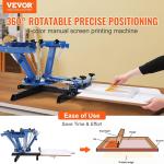 VEVOR Screen Printing Machine, 4 Color 1 Station 360° Rotable Silk Screen Printing Press, 21.2x17.7in / 54x45cm Screen Printer Press, Double-Layer Positioning Pallet for T-Shirt DIY Printing