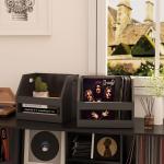 YMYNY Record Storage Holder, Vinyl Album Box Crate with Handle, Book Shelf Desktop Organizer Trapezoidal LP Record for Folders, Books, Photo Albums, Black,14.96*11.42*11.42" UHCD001B