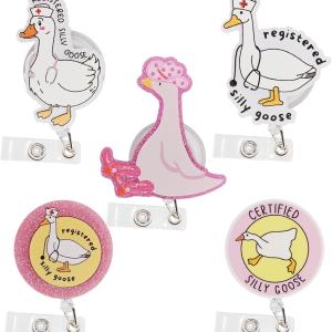 5Pcs Funny Silly Goose Bge Reel, Cute Nurse Bge Reel Retractable ID Clip Accessory for Nurses, Nursing, Doctors, Teachers, Students, Medical Staff Lanyard Supplies Accessories Gifts