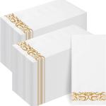 Goodluck 200-Pack Linen-Feel Disposable Guest Towels – Soft and Absorbent Paper Hand Towels for Bathroom or Kitchen – Elegant White Napkins with Gold Design for Parties, Weddings, Dinners Events