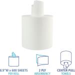 Boardwalk Bathroom Center-Pull Disposable Hand Paper Towel Roll, 2-Ply, 7.6 x 8.9, 600/Roll, 6/Carton, White