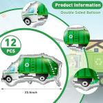 12 Pack Garbage Truck Foil Balloon Trash Truck Birthday Party Decoration Trash Waste Management Recycling Green Foil Balloon Baby Shower Party Favor Supplies