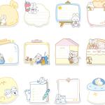 144 Sheets Cute Sticky Notes, Kawaii Cartoon Sticky Note with 12 Different Shapes, Mini Markers Flags Self-Stick Memo Ps for Students Supplies, Assorted Animals Memo Notes 2.4 * 2.4in