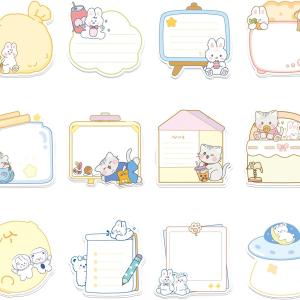 144 Sheets Cute Sticky Notes, Kawaii Cartoon Sticky Note with 12 Different Shapes, Mini Markers Flags Self-Stick Memo Ps for Students Supplies, Assorted Animals Memo Notes 2.4 * 2.4in