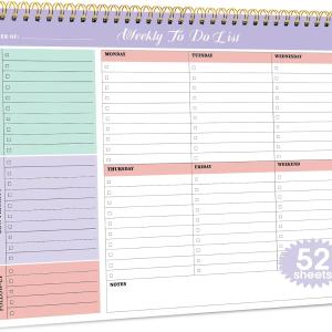Taja Weekly To Do List Notep with 52 Undated Sheets（8.5"×11"）- Weekly Desk Planner for Women & Man, Work and Home - Violet Dream