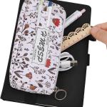 justable Elastic Pen Holder for Notebook, Stationery School Supplies Zipper Bag for Journals, Book,Planners，White Flower
