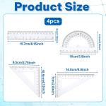 4 PCS Plastic Ruler Math Geometry Set, Transparent Measuring Tool Kit Includes Protractor Straight Ruler Triangle Rulers for School Office Home Teachers Students Supplies