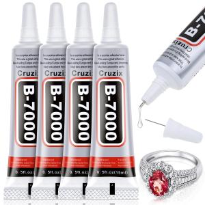 B-7000 Glue Clear for Rhinestone Crafts, Jewelry and Be hesive B7000 Semi Fluid High Viscosity Glues for Clothes Shoes Fabric Cell Phones Screen Repair Metal Stone Nail Art Glass (4x15 ml/0.5 oz)