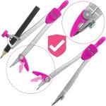 Geometry Set Maths Compasses for Gre Students Back to School Supplies with Compasses Protractor in Carry Case, Pink