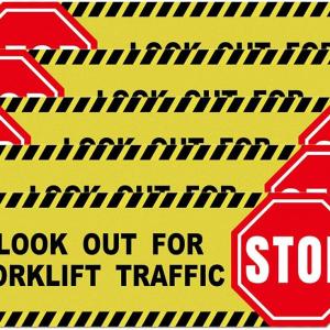 5 Pack Stop Look Out for Forklift Traffic Floor Sticker 24 × 6 Inches Caution Warning Safety Sign Self hesive Vinyl Waterproof Anti-Slip Signage for Construction Site Warehouse Workplace