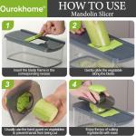 Ourokhome Mandolin Slicer with Handheld Spiralizer, Hand Safe Vegetable Shredder with 6 Mandoline Bles, Veggie Waffle Cutter for Potato, Carrot, Zucchini, Essential Kitchen Ggets (10 in 1, Gray)