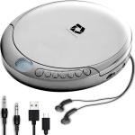 CD Player Portable with 60 Second Anti Skip, Stereo Earbuds, Includes Aux in Cable and AC USB Power Cable for use at Home or in Car. Silver