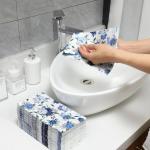 Floral Napkins Disposable Flower Guest Hand Towels Decorative Paper Towels for Bathroom Wedding Birthday Baby Shower Kitchens Table(Navy Blue,100 Pcs)