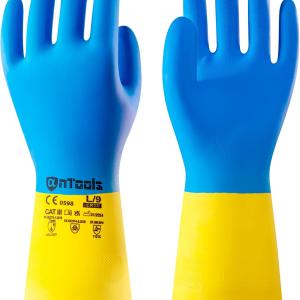 Neoprene and Rubber Blend Heavy-Duty Chemical Gloves, Protective industrial gloves for Resist Acid, Alkali, Hazmat, cleaning, dishwashing, Large