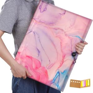 Qunrwe A3 Art Portfolios Case 60 Pages,Marble Pink Diamond Painting Storage Book,11.8 x 16.5 inch Pocket Protector with Index Stickers,Clear Presentation Portfolio Folder for Artwork,Report,Photo