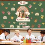 One World Together Classroom Decorations Boho Positive Rainbow Cutouts Motivational Bulletin Board Set Inspirational Classroom Wall Chalkboard Door Decor for Back to School Teacher Supplies