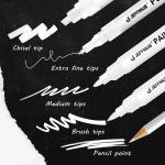 White Marker Pen for Art 5pcs, White Highlighter Pen Set with Brush Pen, Fineliner, Pencils, Acrylic Paint Pens for Black Paper Writing, Drawing