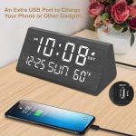 DreamSky Digital Alarm Clocks for Bedrooms - Wooden Desk Clock with Date, Day of Week, USB Port, Temperature, Dimmer for Bedside Table, Living Room, Office, justable Volume, Auto DST, Wood Decor