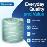 Tork Septic Safe Toilet Paper, White, 2-Ply 100% Recycled, Eco-Friendly, T24 Compatible 96 Rolls x 500 Sheets (TM1616S)