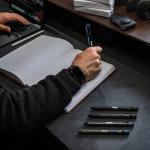 The Ridge Bolt Action Ballpoint Pen | Metal Retractable Compact Writing Instrument | Textured Grip & Internal Pressurized Refill | Aluminum Navy