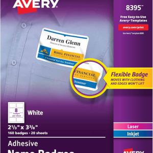 Avery Flexible Printable Name Tags, 2-1/3" x 3-3/8", Matte White, 160 Removable Name Bges (8395)