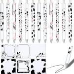 Sabary 18 Pieces Cow Print Stuff, 12 Cow Pens and 300 Sheets Notes with 5 Styles, Black Ink Gel Pens for Birthday Party Back to School Student Gift Women Office School Supplies