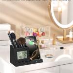 Multifunctional Pen Holder and Organizer for Desk with Wireless Charger, Digital Indoor Thermometer and Humidity Gauge, Home Office Organizers and Storage (Battery Included)