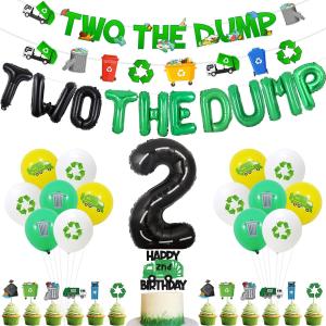 Garbage Truck 2nd Birthday Decorations Two The Dump Balloons Banner Garland Cake Toppers Trash Truck Second Birthday Decoration Rubbish Waste Management Party Decor Recycling Dustbin Party Supplies